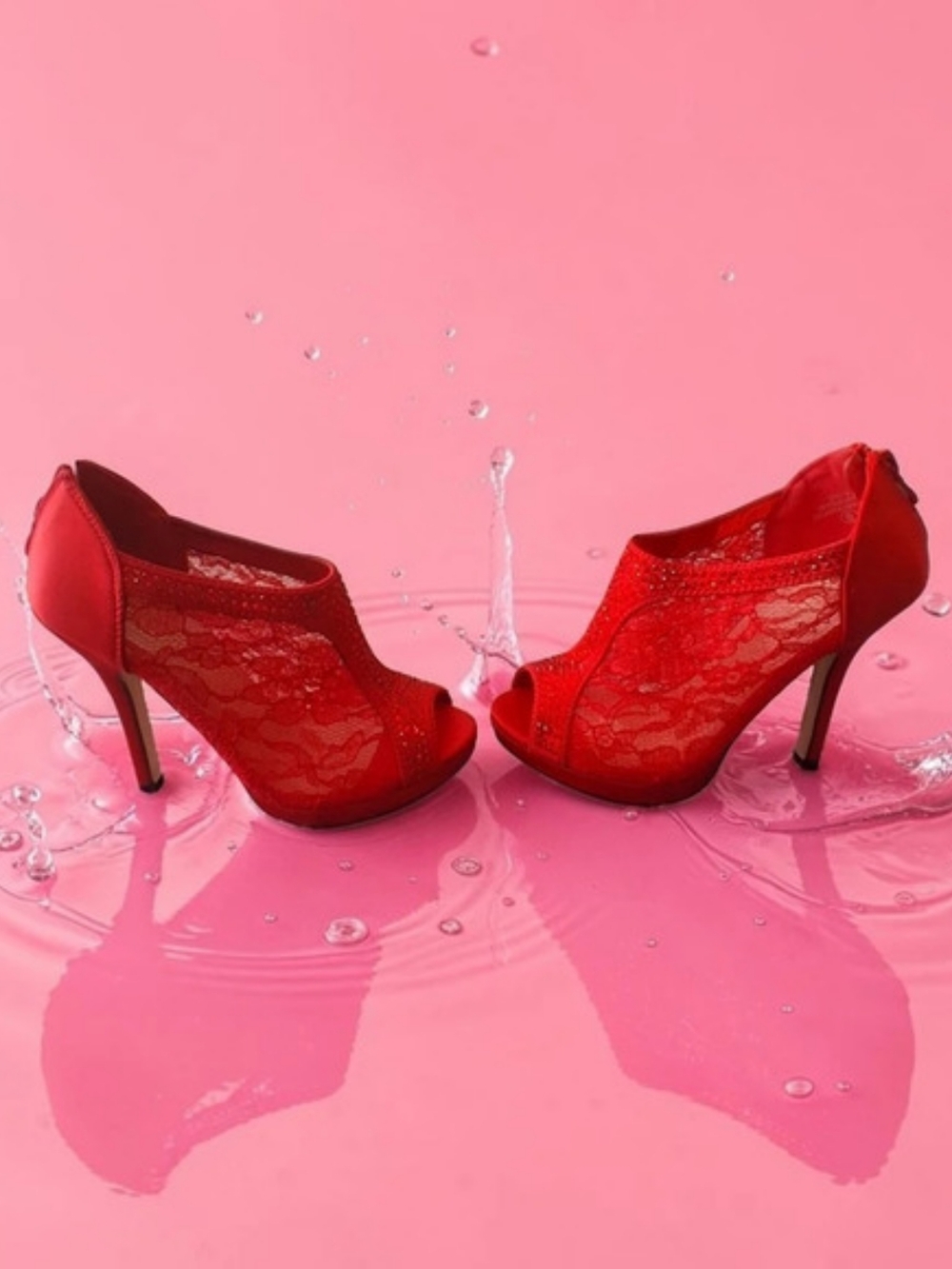 De Blossom Collection Red Lace Peep-Toe Heels Women's Shoes Size 6 Sexy Autumn - Picture 4 of 8